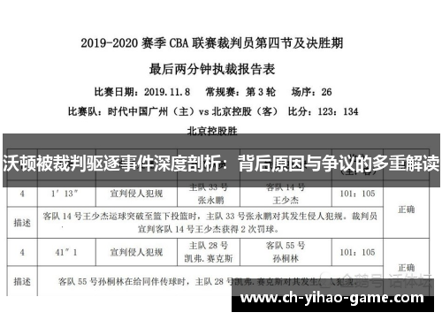 沃顿被裁判驱逐事件深度剖析：背后原因与争议的多重解读
