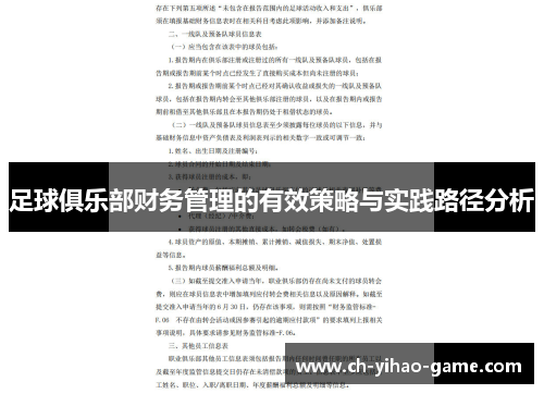 足球俱乐部财务管理的有效策略与实践路径分析 足球俱乐部财务管理的有效策略与实践路径分析
